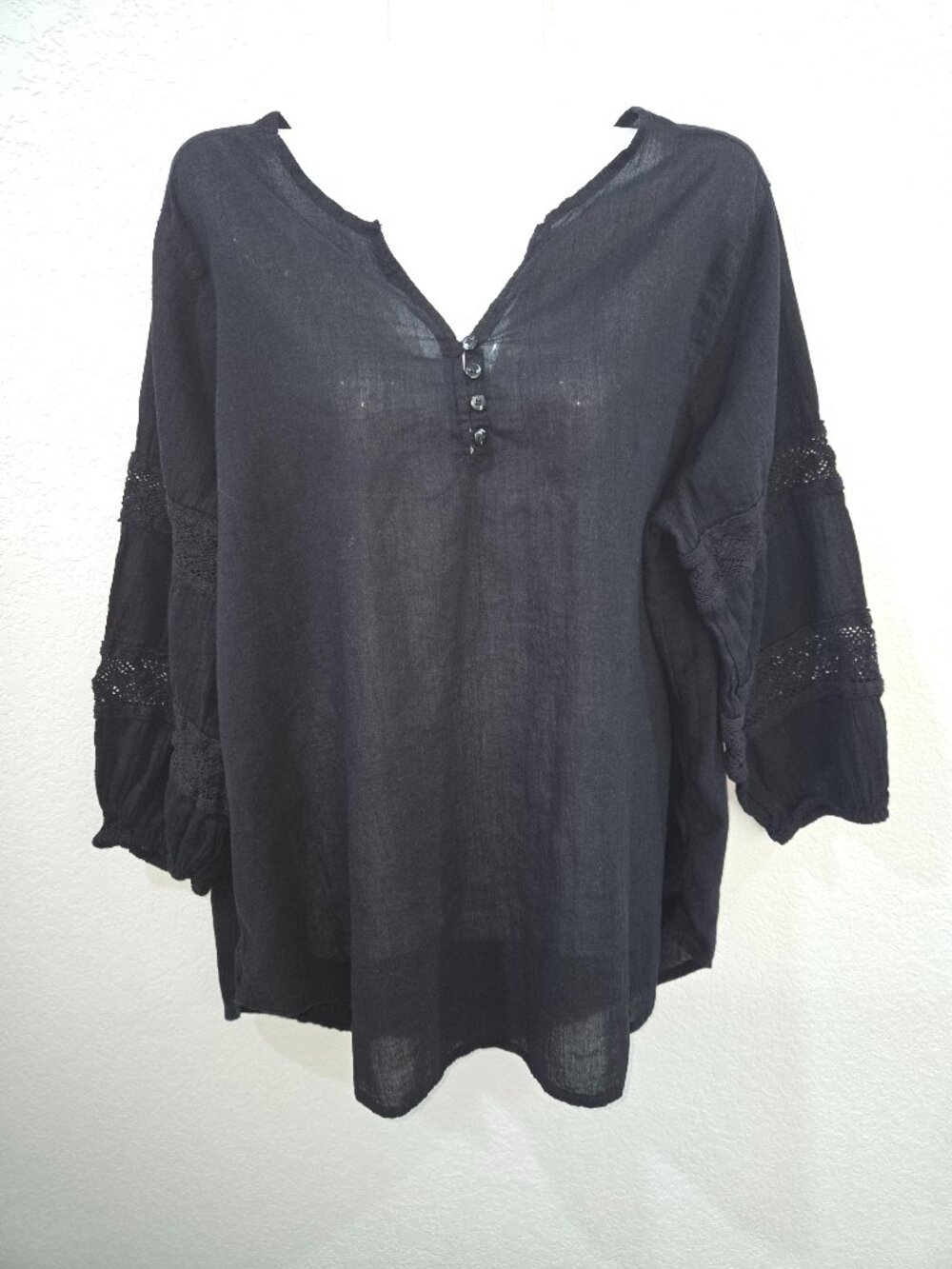 Liz Claiborne Black Cotton Boho Tunic | Women's Size XL